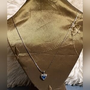 Silver Heart Necklace with Blue Gemstone